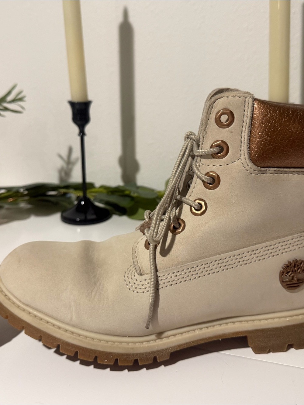 Timberland Women's Cream Lace-Up Boots with Rose Gold Accents - Picture 5 of 15